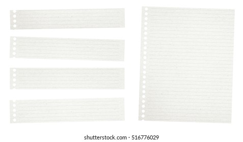 Pieces Of Ruled Notebook Paper On White Background 