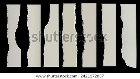 pieces of set paper with realistic texture. Set of white torn or ripped paper sheet on Black background with texture edges