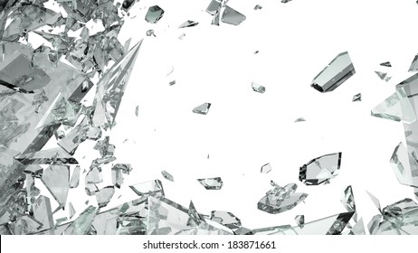 Pieces Of Shattered Glass Isolated On White. Large Size