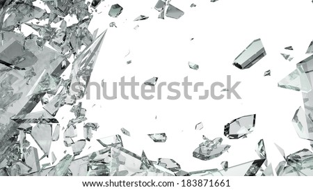Pieces of shattered glass isolated on white. Large size