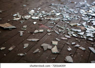 Pieces Of Shattered Glass Or Mirror In An Abandoned House