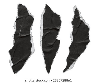 Pieces of torn black paper in animal claw shape on white background with clipping path