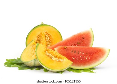 Pieces Of Watermelon And Cantaloupe Melon