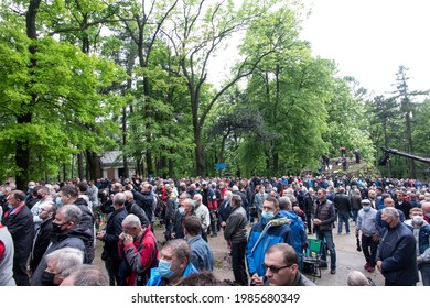 Piekary Sl, Poland, May 30, 2021: Pilgrimage Of Men And Young People To The Sanctuary Of Mary, Mother Of Love And Social Justice In Piekary Slaskie During The Covid-19 Coronovirus Pandemic