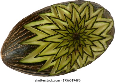 Piel de Sapo green carved melon with geometrical pattern 