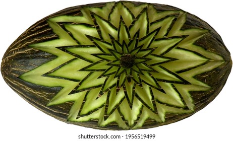 Piel de Sapo green carved melon with geometrical pattern 