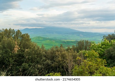 Pienza Orcia valley Tuscany Italy , green landscape in spring from the outlook UNESCO world heritage site.