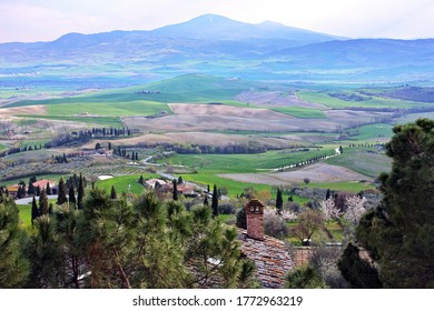 Pienza, Tuscan Panorama With A View Of Mount Amiata