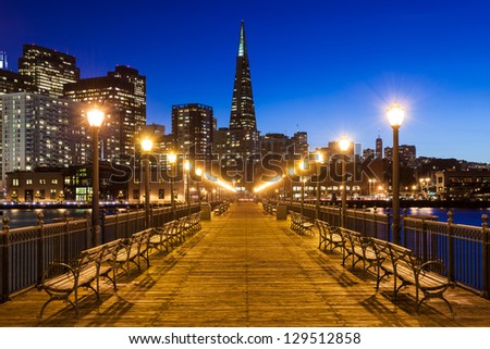 Pier 7 in San Francisco at night.