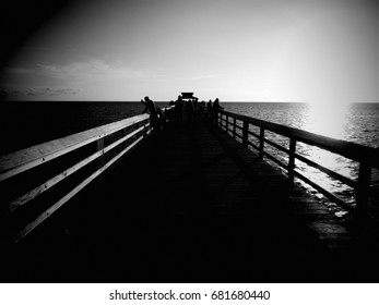 Pier Of Naples Fl, White And Black Sunset