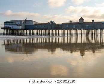 Pier On The Beach At Old Orchard Beach In Maine, New England.