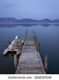 Pier On The Lake Massaciuccoli In Tuscany.