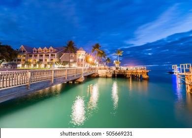 Pier On The Port Of Key West, Florida At Sunset.