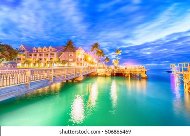 Pier On The Port Of Key West, Florida At Sunset.