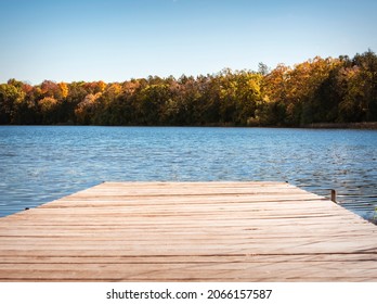 A Pier On A Waukesha County Lake In Wisconsin On A Sunny Fall Day.