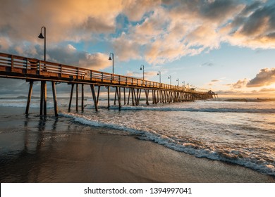 The pier and Pacific Ocean at sunset, in Imperial Beach, near San Diego, California