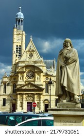 Pierre Corneille Statue And Saint Tienne Du Mont Church . Paris, France	
