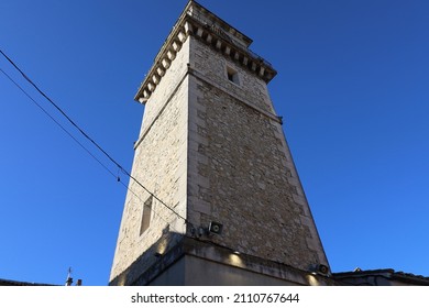 Pierrelatte, France - 01 16 2022 : The Clock Tower, Built In The 19th Century, Town Of Pierrelatte, Department Of Drôme, France