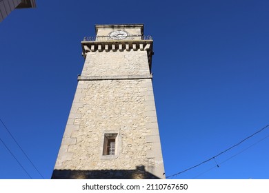 Pierrelatte, France - 01 16 2022 : The Clock Tower, Built In The 19th Century, Town Of Pierrelatte, Department Of Drôme, France