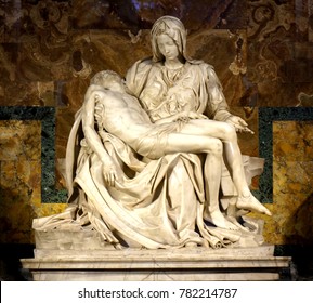 The Pieta by Michelangelo. Renaissance sculpture by Michelangelo Buonarroti, housed in St. Peter's Basilica, Vatican City.