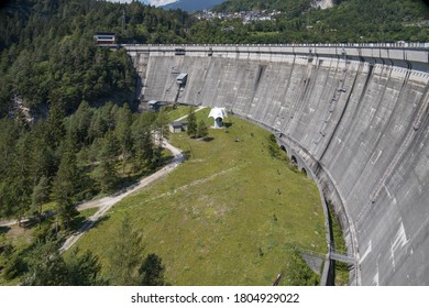 PIEVE DI CADORE, VENETO/ITALY - AUGUST 10 : View of the dam at Pieve di Cadore, Veneto, Italy on August 10, 2020