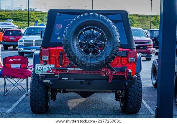 Pigeon Forge, TN -
August 25, 2017: Modified Off Road Jeep Wrangler JK Rubicon at a
local enthusiast rally.