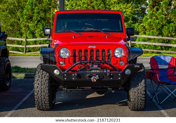 Pigeon Forge, TN -\
August 25, 2017: Modified Off Road Jeep Wrangler JK Rubicon at a\
local enthusiast rally.