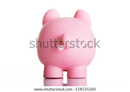 Piggy bank back. Isolated on white.