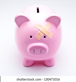 Piggy Bank With Bandage Illustrating Money Problems
