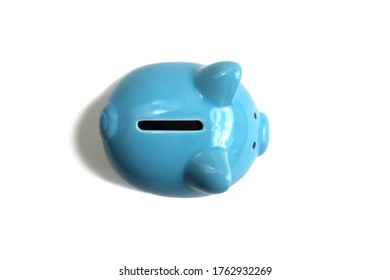 piggy bank blue, isolated, top view