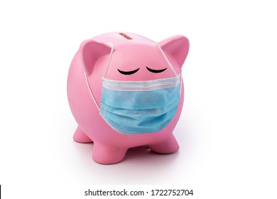 Piggy Bank With Facial Sanitary Mask And Closed Eyes