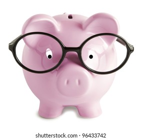 Piggy Bank With Glasses Isolated