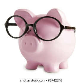 Piggy Bank With Glasses Isolated