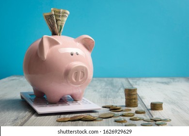 Piggy bank and golden coin. Savings and finance concept - Shutterstock ID 1626929629