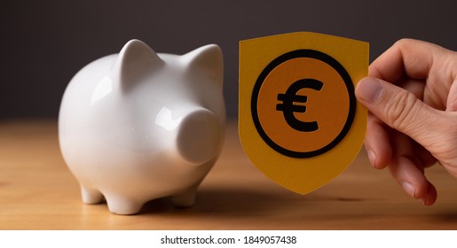 A piggy bank and a hand holding the Euro icon - Euro savings concept - Shutterstock ID 1849057438
