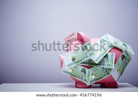 Piggy Bank Korean Won Bills Stock Photo Edit Now 456774196