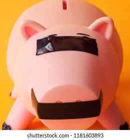 Piggy Bank Mouth And Eyes Covered With Black Duct Tape