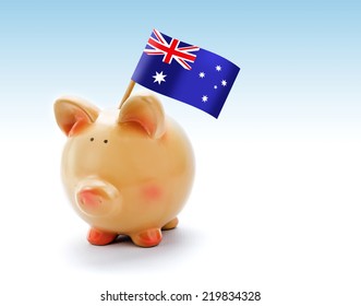 Piggy Bank With National Flag Of Australia