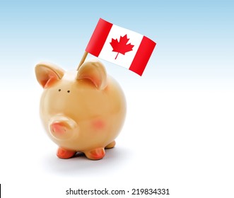 Piggy Bank With National Flag Of Canada