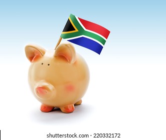 Piggy Bank With National Flag Of South Africa