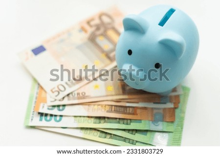 Piggy bank on euro banknotes