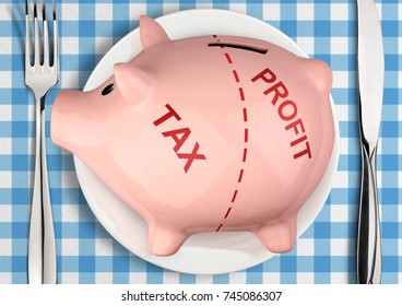 Piggy Bank On Plate, Big Tax Creative Concept