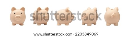 Piggy bank set isolated. Money box, saving pig, small moneybox, planning home finances concept, piggybank, piggy bank cut out front view, white background, clipping path
