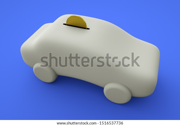 Piggy bank in the shape of car\
with gold coin, accumulation for the purchase of car, 3D\
render