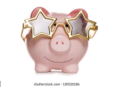 Piggy Bank With Star Sun Glasses Studio Cutout