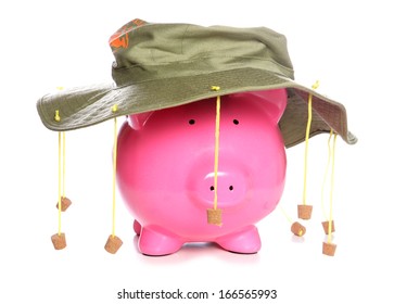 Piggy Bank Wearing An Australian Cork Hat Studio Cutout