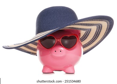 Piggy Bank Wearing A Sun Hat And Sunglasses Cutout