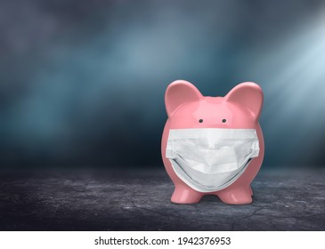 Piggy Bank Wearing A Surgical Face Mask During Coronavirus Pandemic.