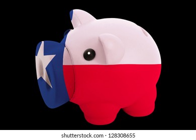 Piggy Rich Bank In Colors Flag Of Us State Of Texas For Saving Money On Black Background