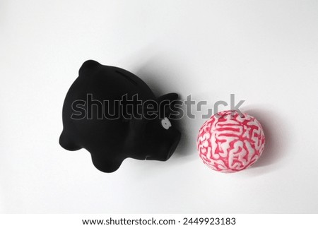 Piggybank and brainy solutions on white background